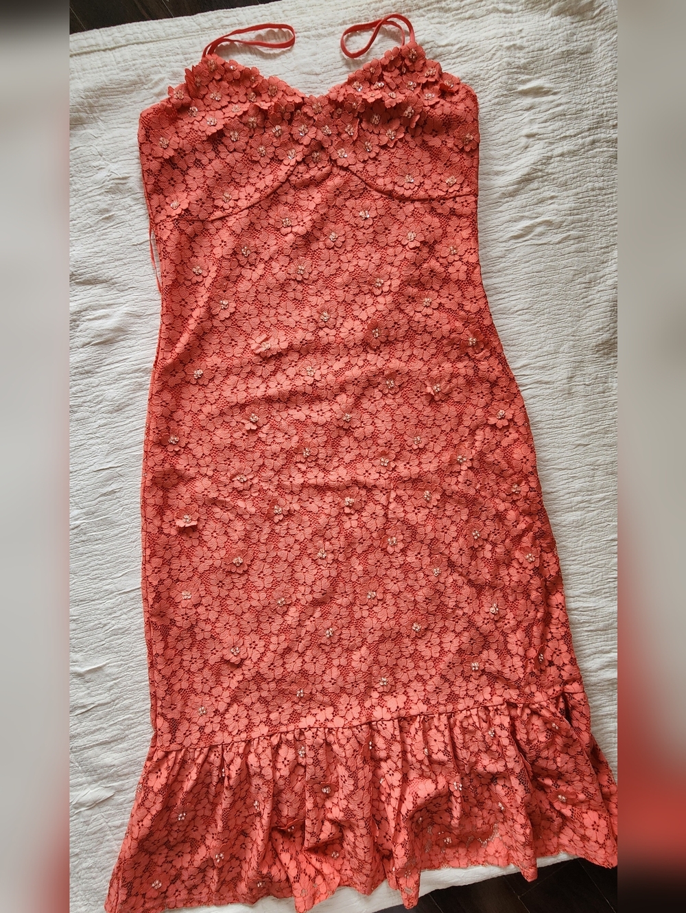 Michael Kors Coral Strapless Lace Dress
